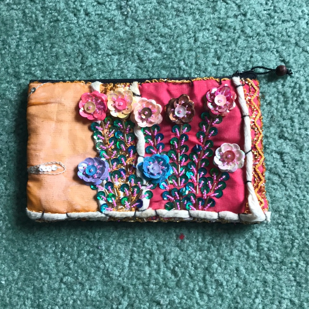 Floral sequined clutch
